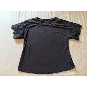 Lane Bryant Eyelet-Sleeve Crew-Neck Knit Tee Black 10/12